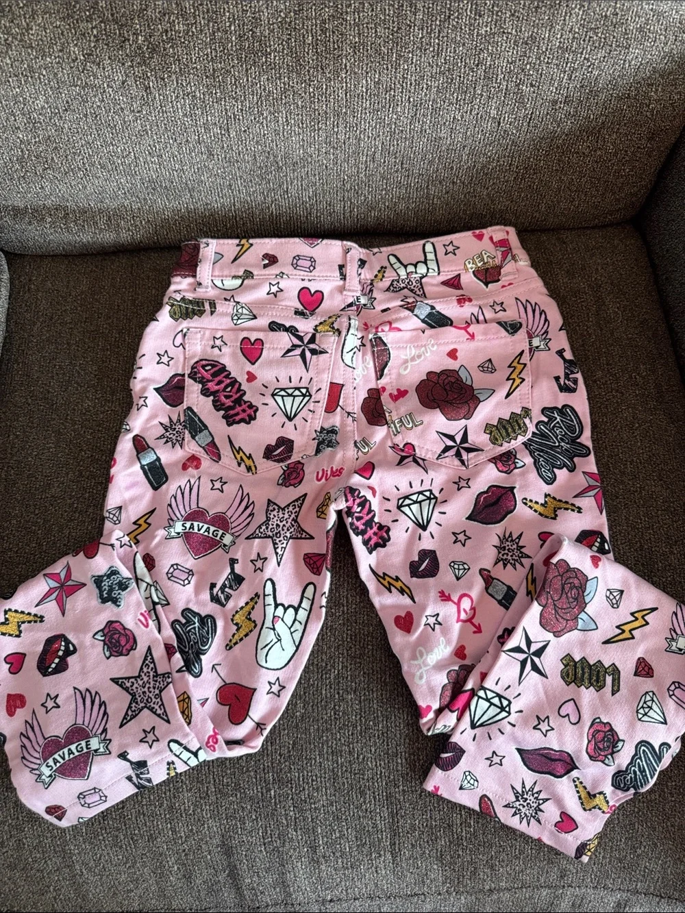 The Children's Place Pink Graphic Jeans with Multi-Icon Print